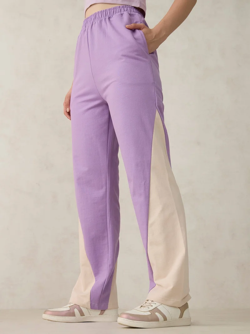 Outzidr  Lilac Cut And Sew Coloured Jogger for Women | Best Price UAE